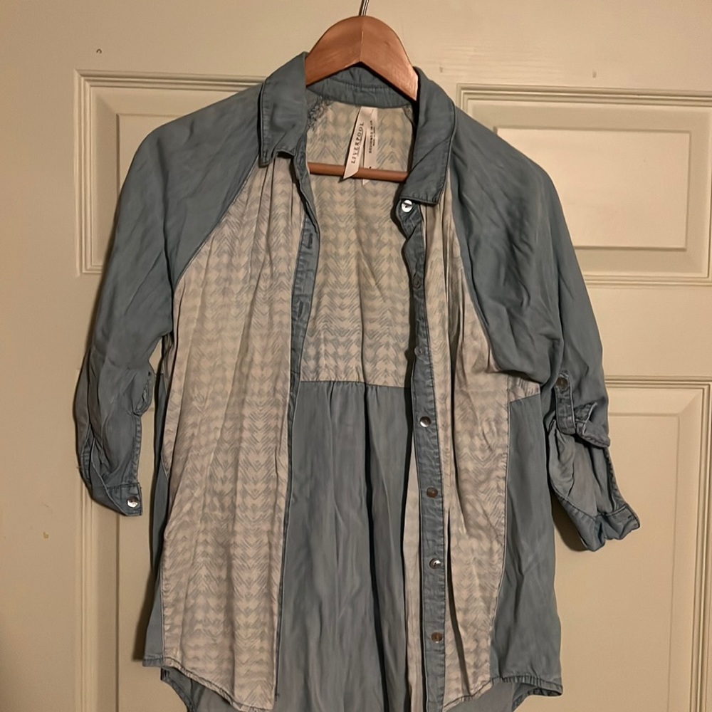 Denim button down shirt with pattern